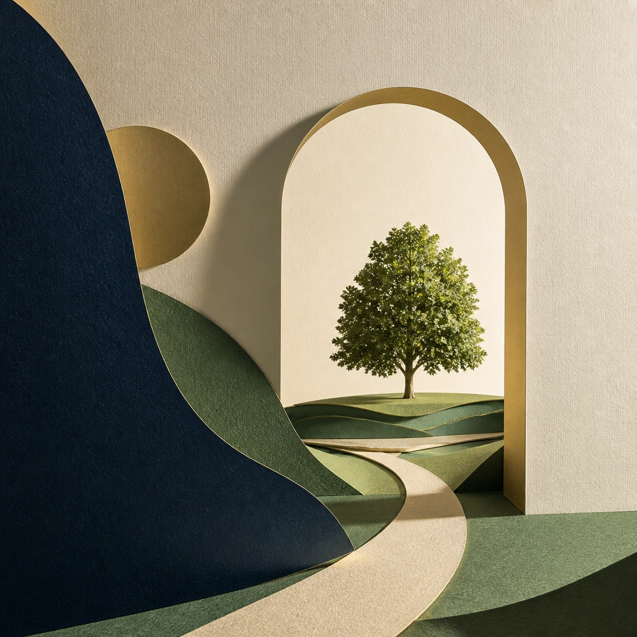An archway leading to a mature, well-rooted tree, representing a business suited to long-term ownership and operation.